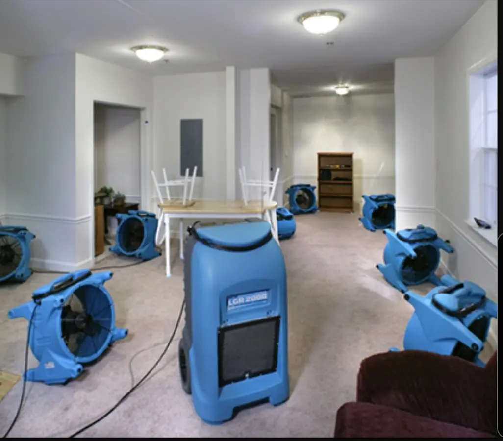 Air movers and dehumidifier setup for Water Damage Restoration in Deer Park